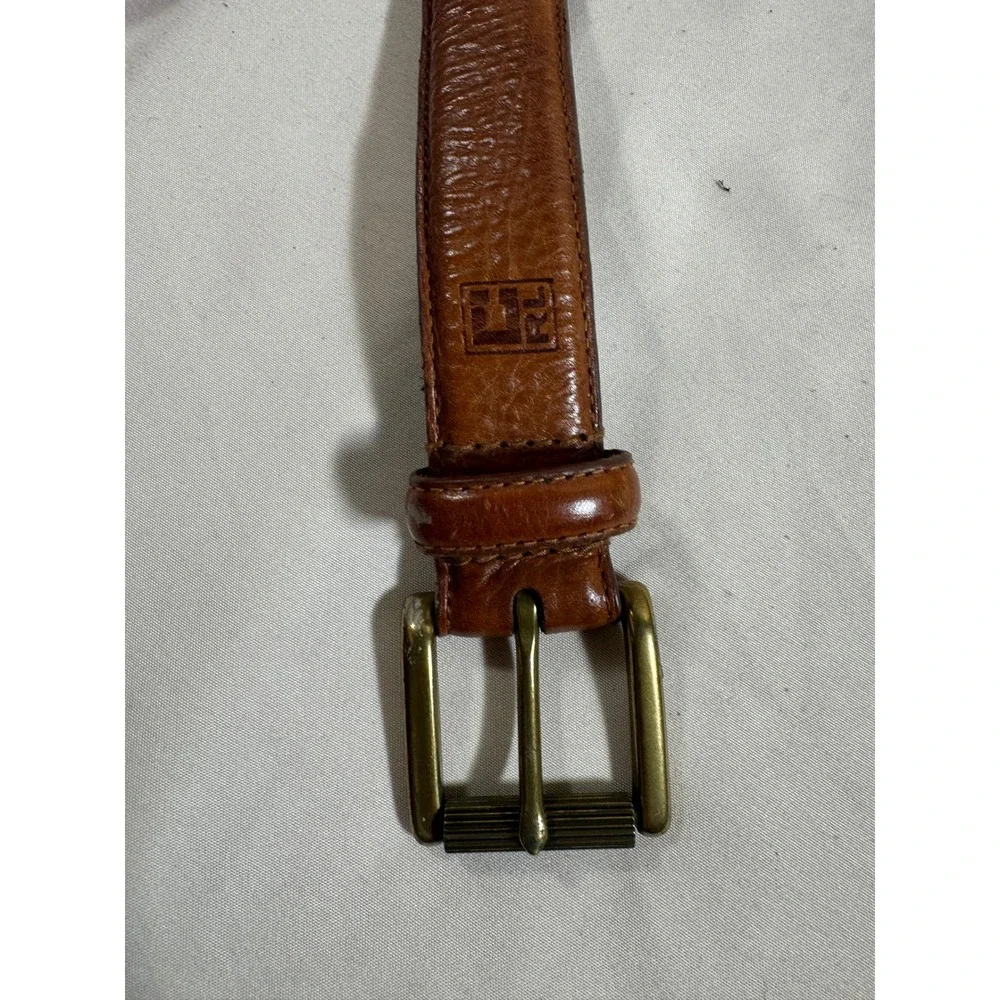 Chaps Ralph Lauren Mens Brown Leather Belt Brass Buckle Pebble Grain Cognac